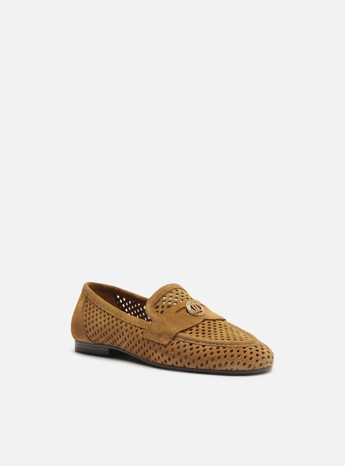 Mocassim Marrom Suede Bico Redondo Vazado Metal