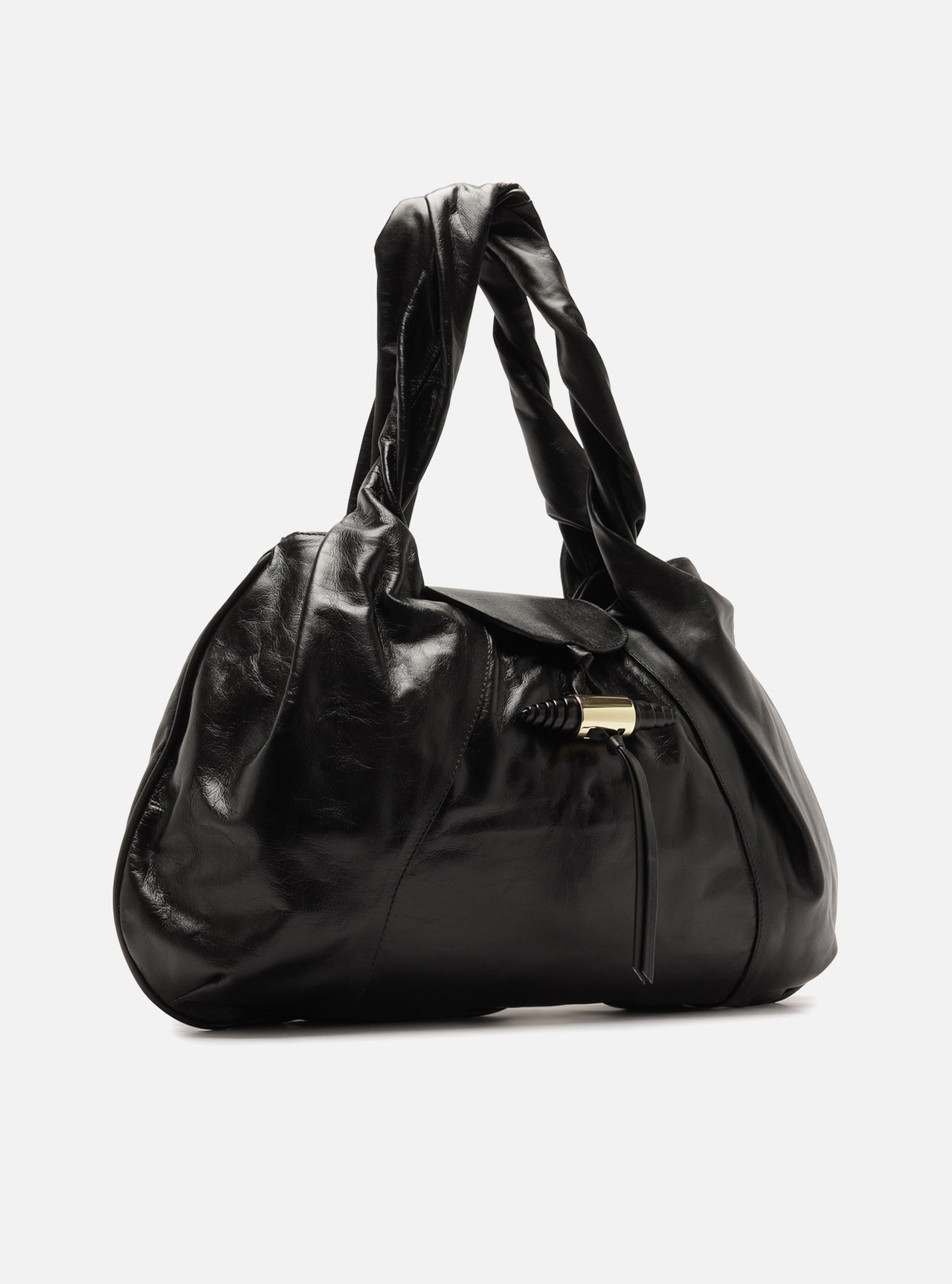 Bolsa Hobo Preta Couro Grande Tiras Metal — foto 5