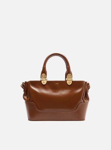 Bolsa Tote Marrom Couro Natural Média Metais