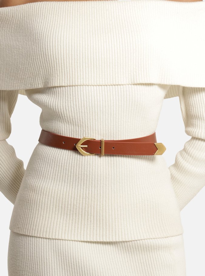 Cinto Marrom Couro Fivela Dourada