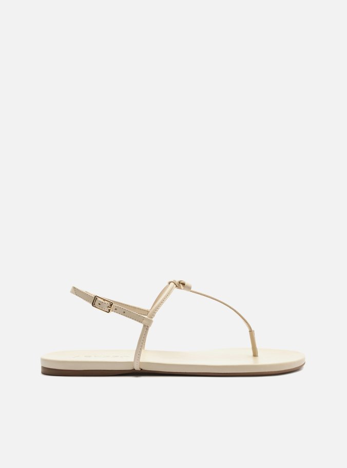 Sandália Rasteira Off White Tiras Slim Laço
