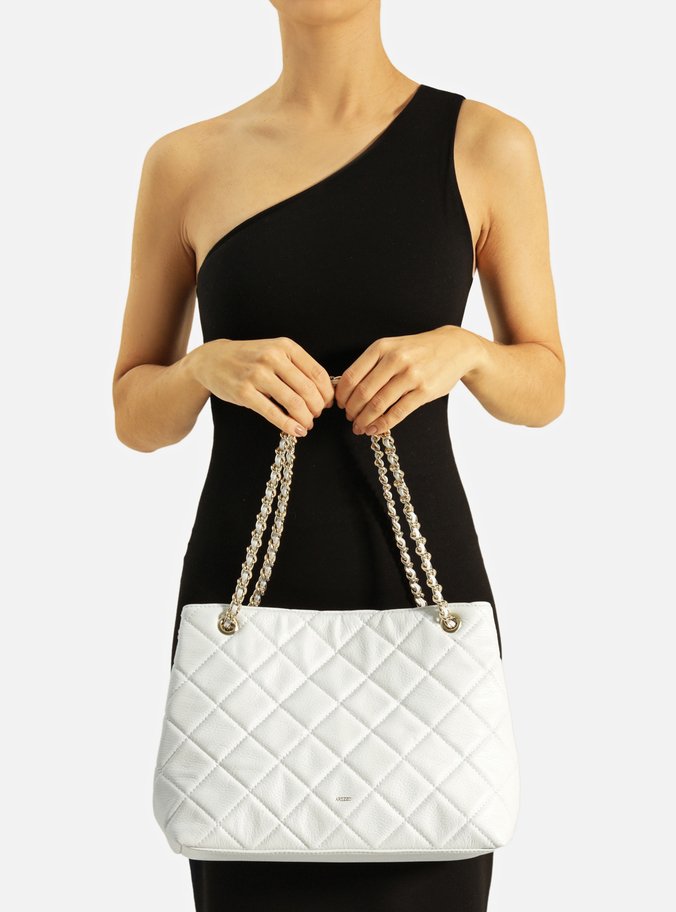 Bolsa Tote Branca Couro Matelassê Média