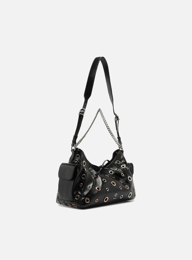 Bolsa Tiracolo Preta Couro Pequena Ilhoses