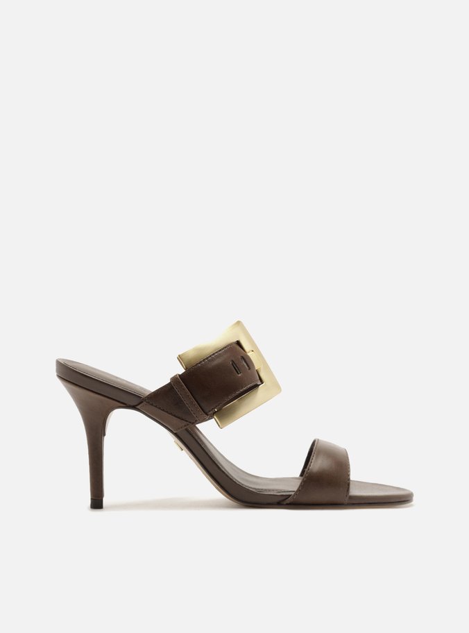 Sandália Marrom Couro Salto Médio