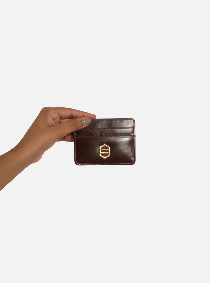 Porta-Cartões Marrom Couro Metal