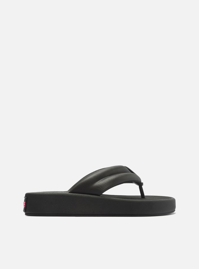 Sandália Preta Tiras Largas Flatform Kim Flex