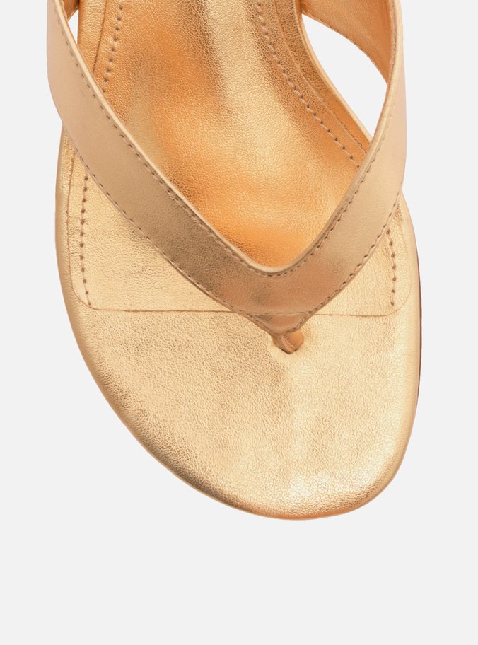 Sandália Dourada Salto Bloco Flip-Flop