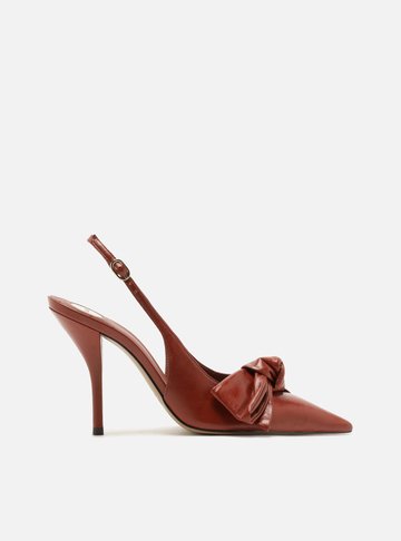 Arezzo — Scarpin Vermelho Couro Salto Fino Laço Slingback