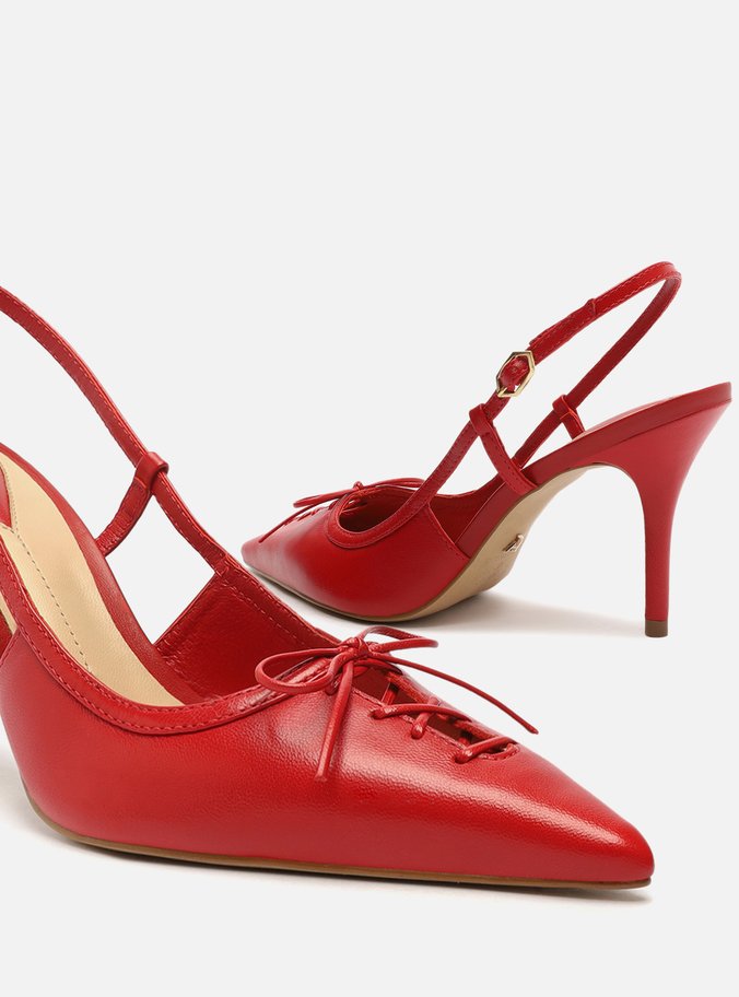 Scarpin Vermelho Couro Bico Fino Slingback