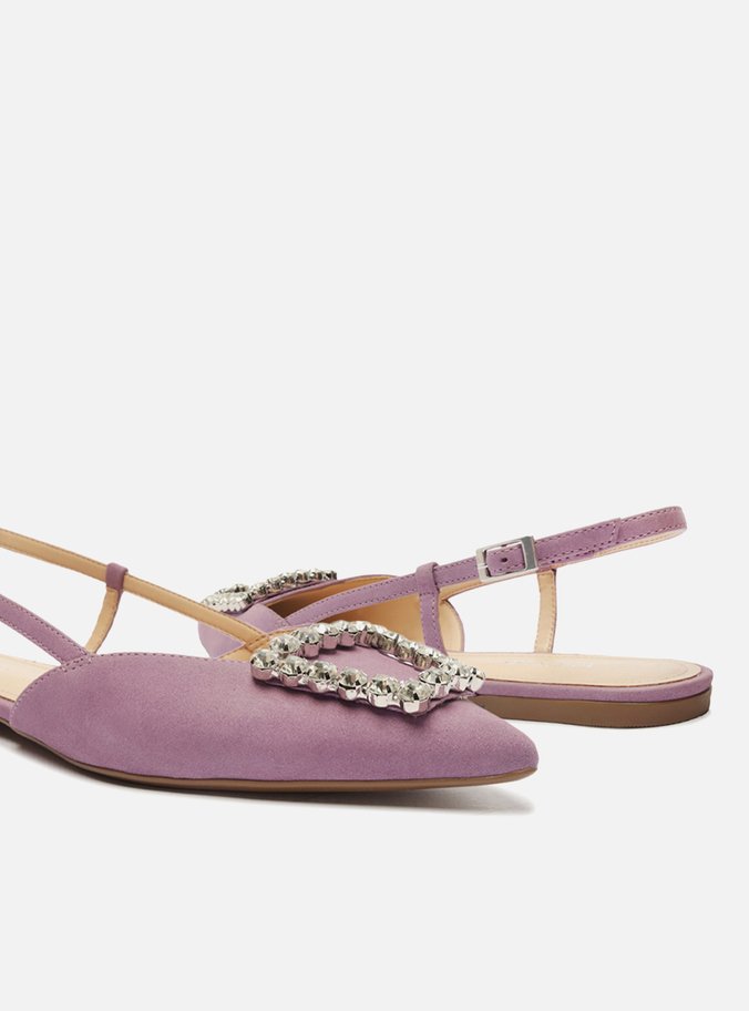 Sapatilha Lilás Nobuck Bico Fino Slingback Pedraria