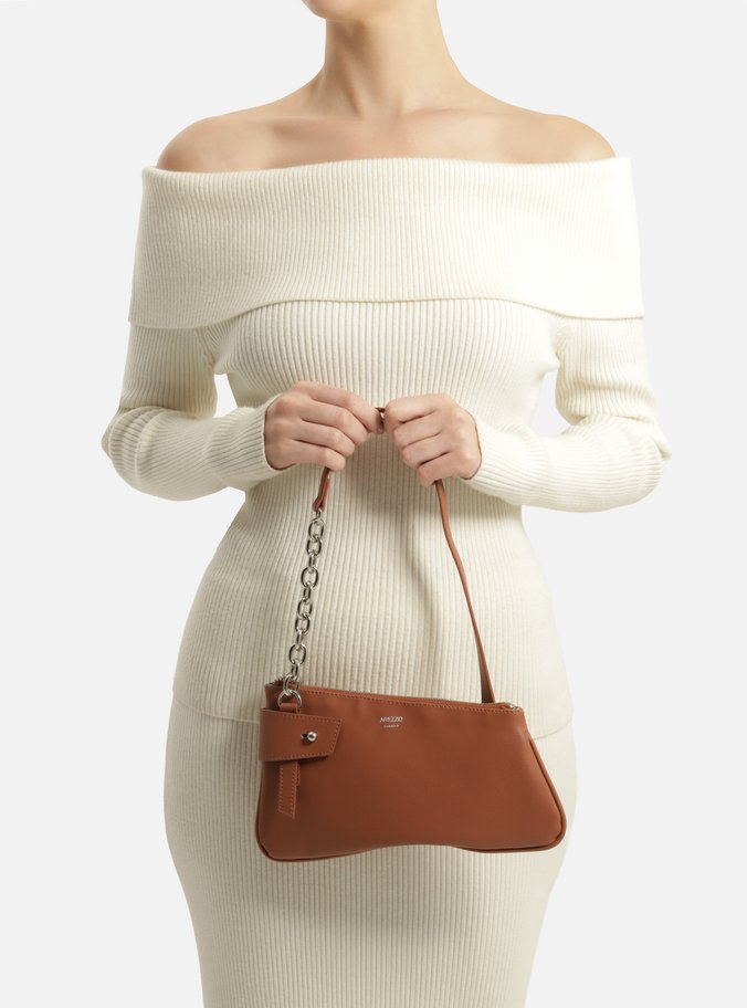 Bolsa Shoulder Marrom Média Enviesada Corrente