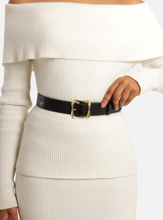 Cinto Preto Couro Largo Maxi Fivela Entrelaçada