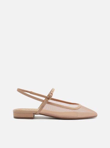 Arezzo — Sapatilha Nude Tela Bico Quadrado Slingback