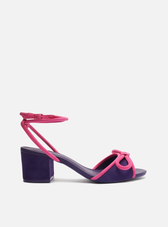 Sandália Roxa Nobuck Bloco Laço Rosa