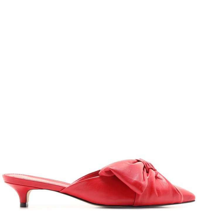 Mule Couro Salto Kitten Bico Fino Nó Laço Neo Red