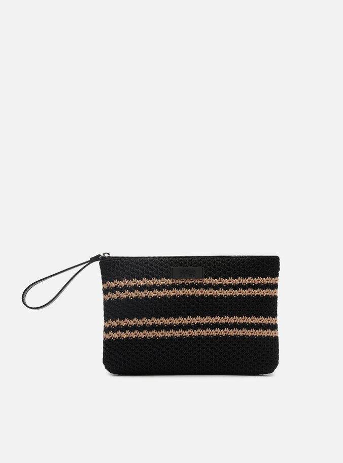 Necessaire Preta Crochê Pequena Listras Brizza