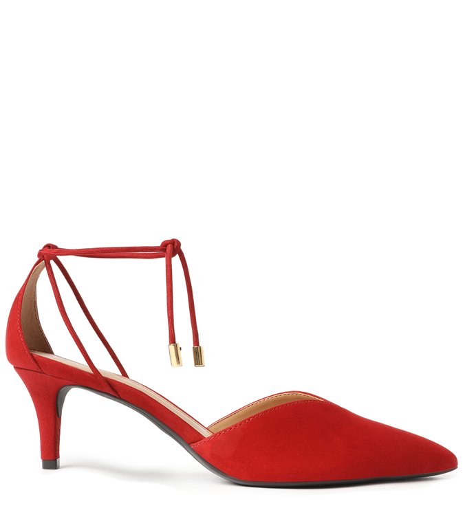 Scarpin Vermelho Nobuck Salto Fino Amarração