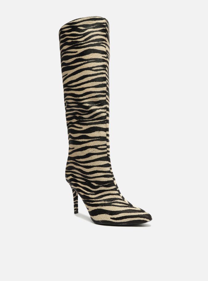 Bota Zebra Pelo Cano Longo Salto Fino