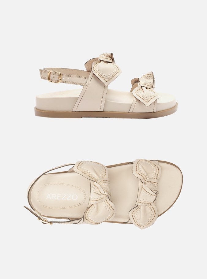 Sandália Rasteira Branca Couro Flatform Laços