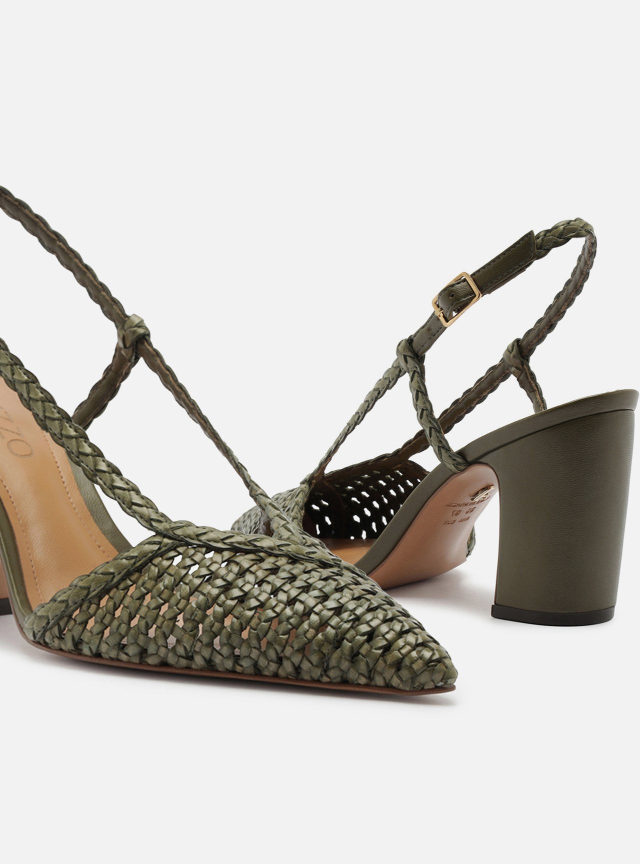 Scarpin Verde Trançado Salto Médio Bloco Slingback — foto 4