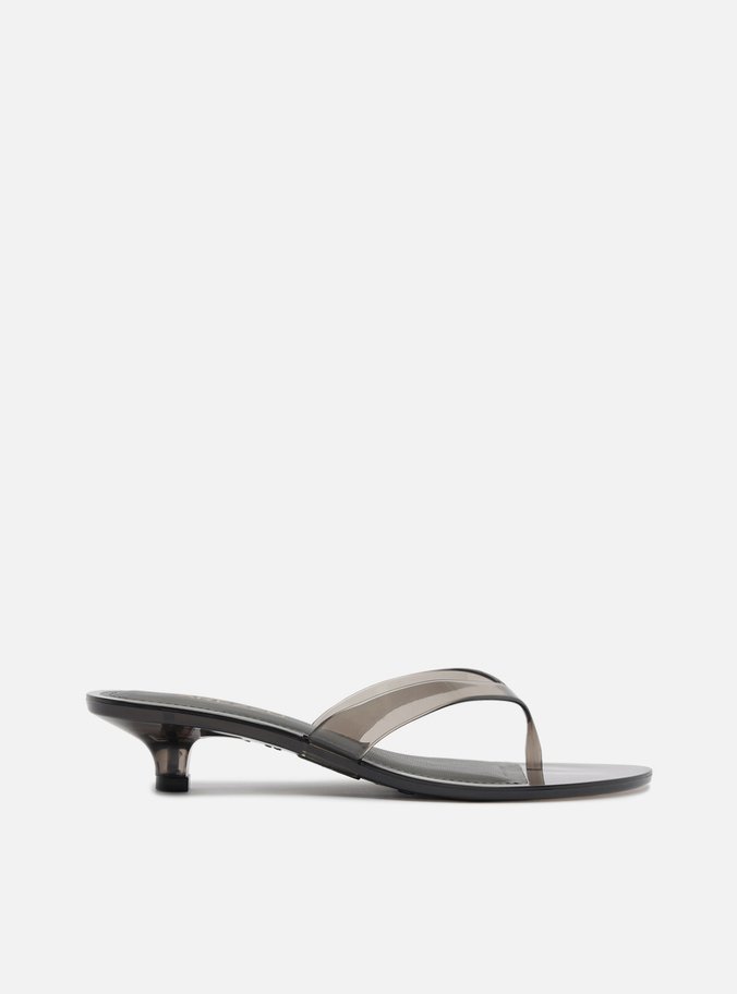Sandália Tamanco Thong Preto Salto Fino Jelly 