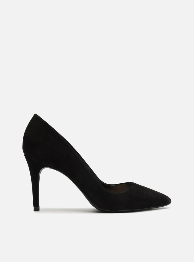 Scarpin Preto Nobuck Salto Fino Bico Fino