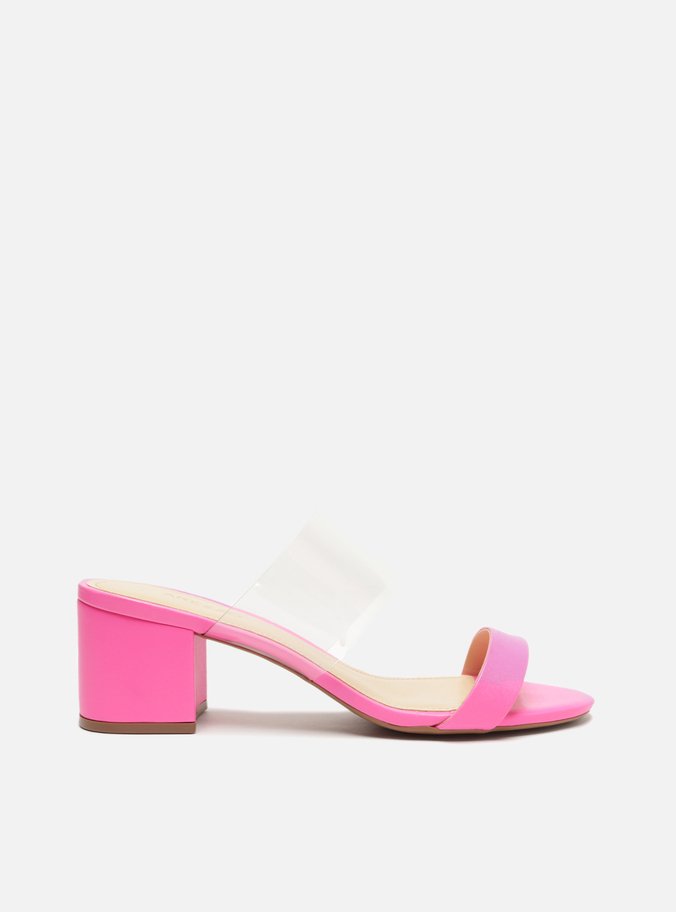 Sandália Rosa Neon Salto Bloco Tiras