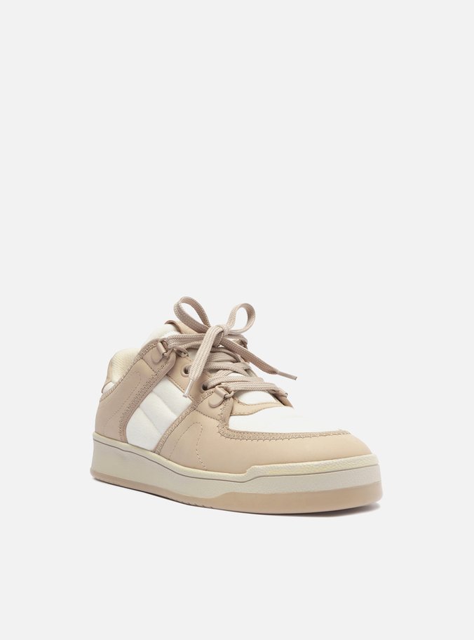 Tênis Branco Multimaterial Bico Redondo Bege