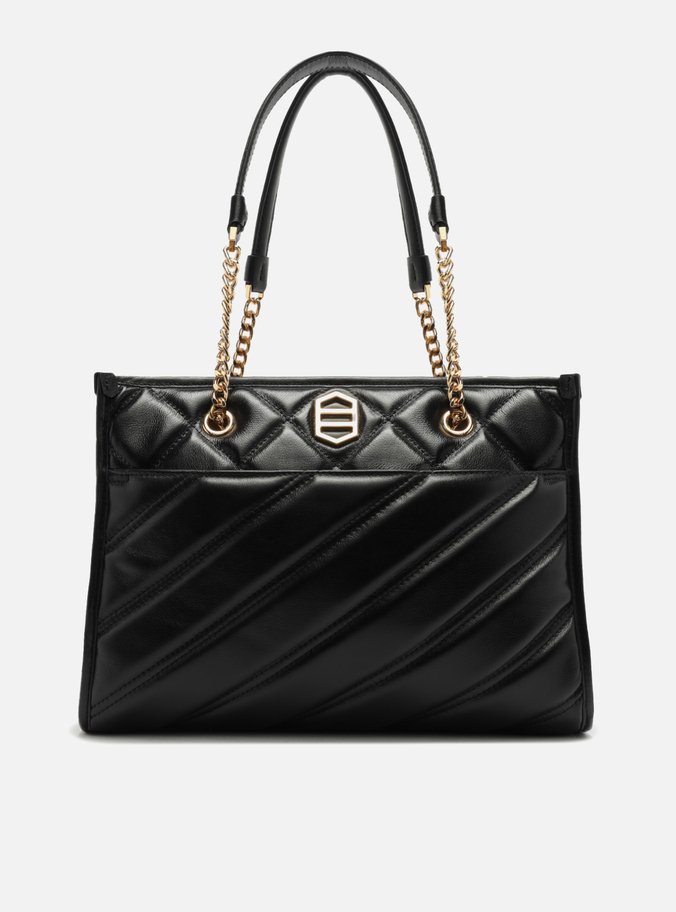 Bolsa Shopping Preta Couro Grande Matelassê
