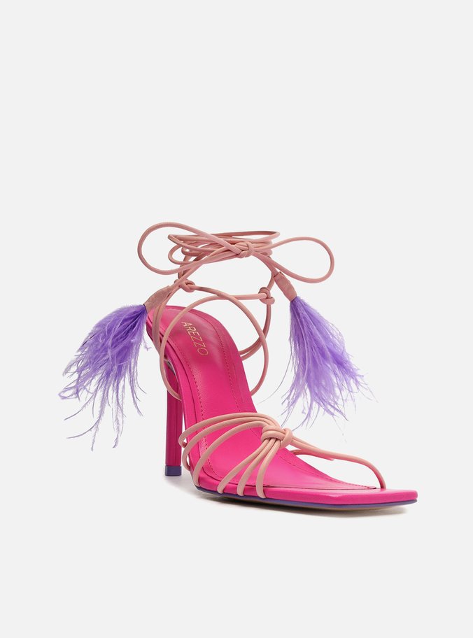 Sandália Rosa Salto Fino Plumas Vicky