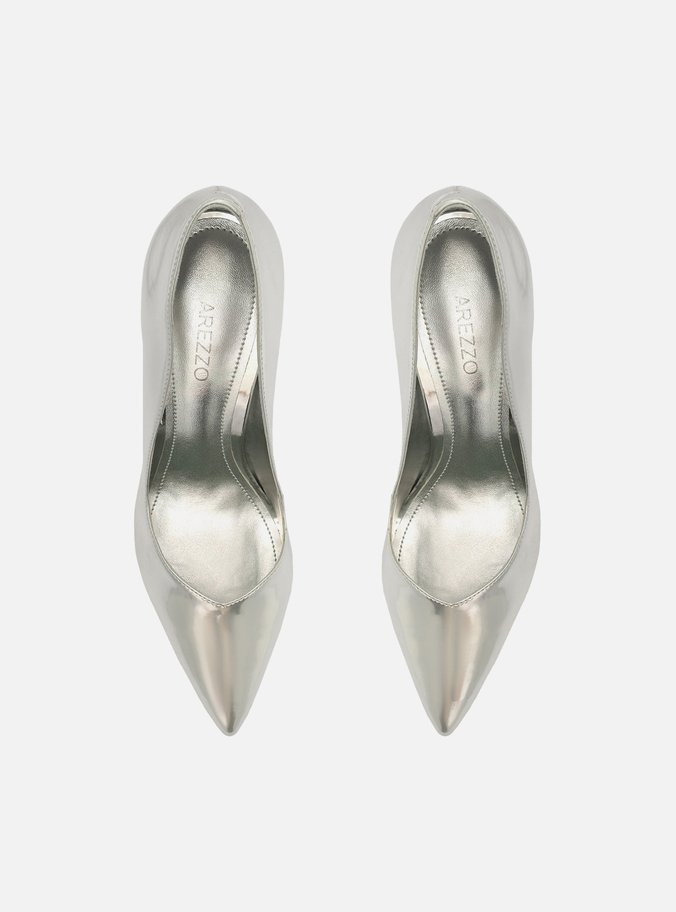 Scarpin Prata Metalizado Bico Fino Sia
