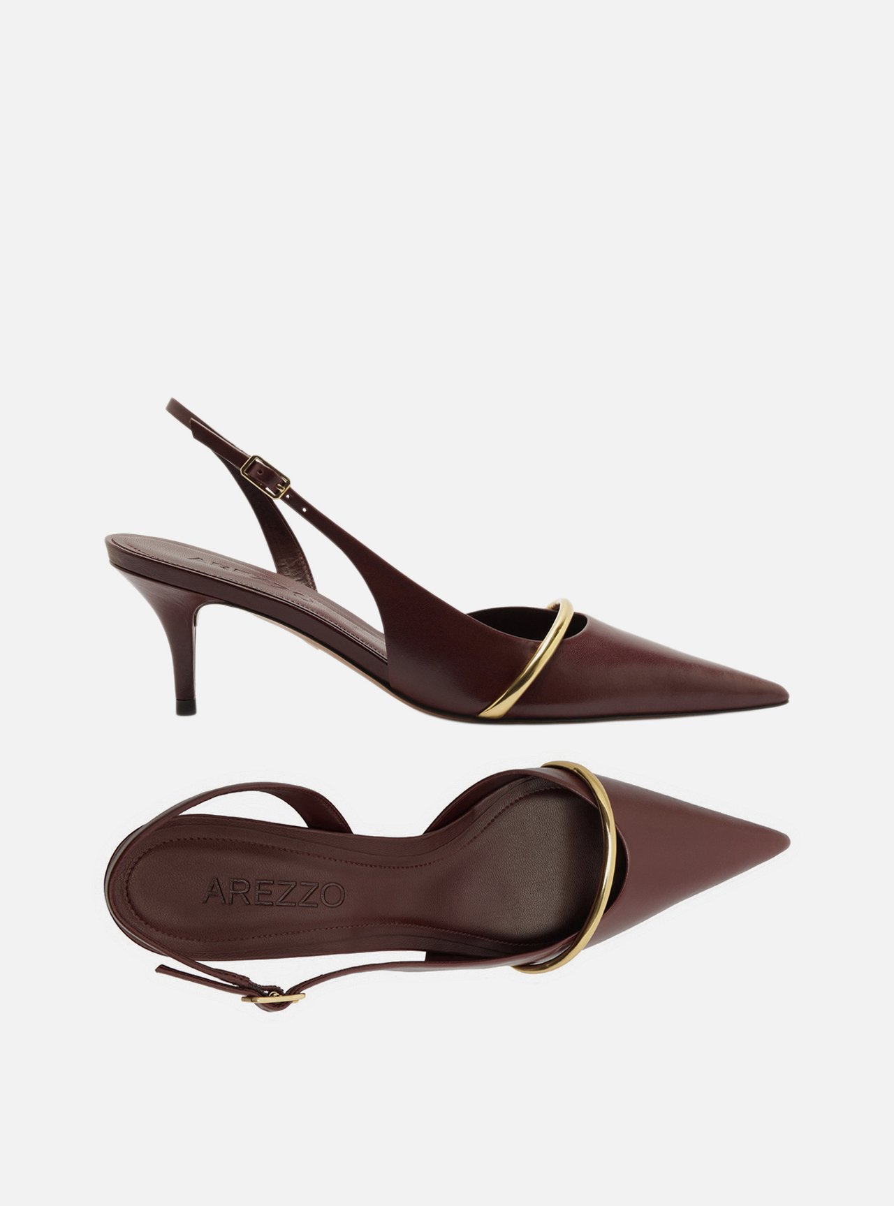 Scarpin Vermelho Slingback Salto Fino Metal Dourado — foto 5