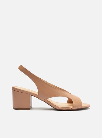 Sandália Nude Salto Bloco Slingback