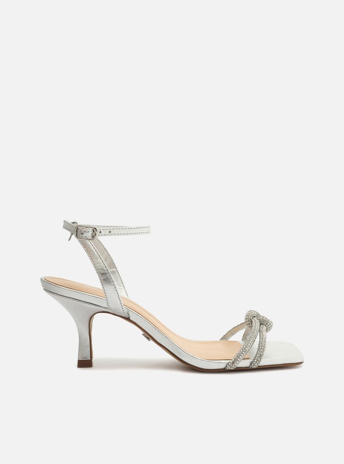 Sandália Prateada Salto Fino Strass Mykonos Special