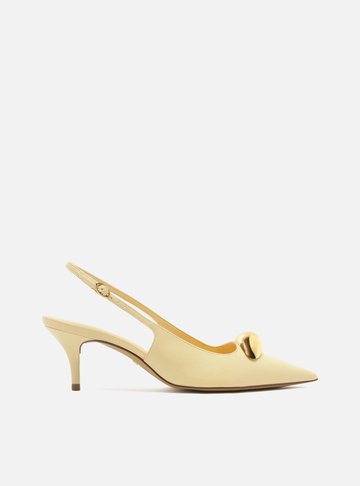 Scarpin Amarelo Couro Slingback Metal Silvia Braz