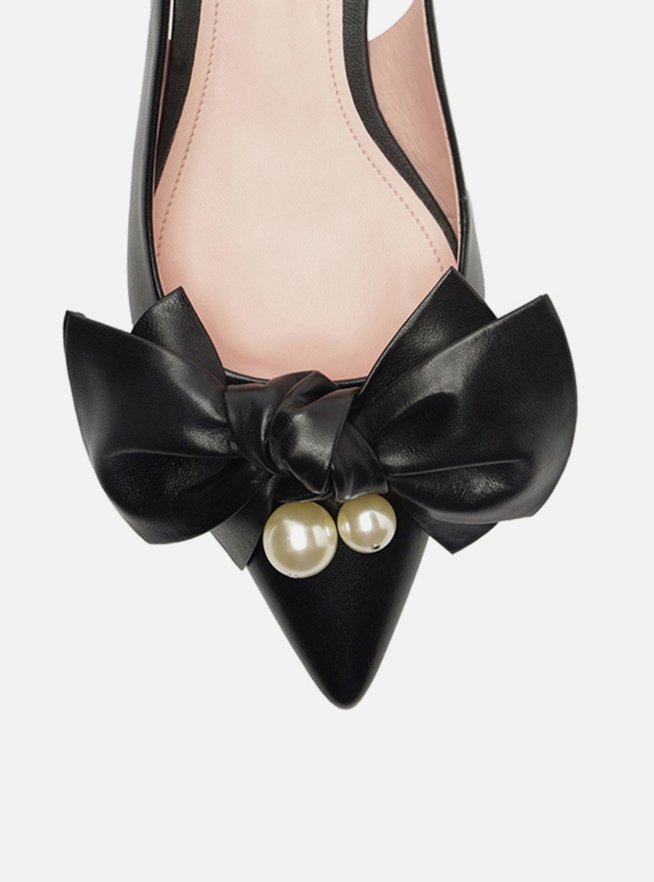 Sapatilha Preta Couro Slingback Laço Pérolas — foto 5