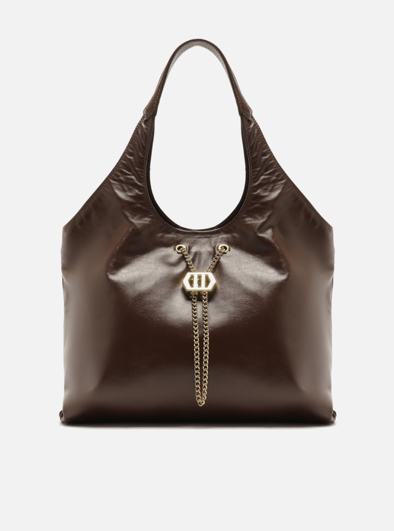 Bolsa Hobo Marrom Couro Grande Corrente Dourada