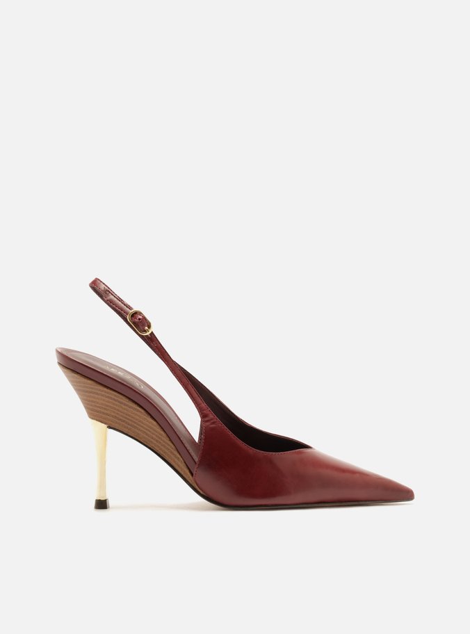 Scarpin Vermelho Couro Salto Fino Fivela Slingback