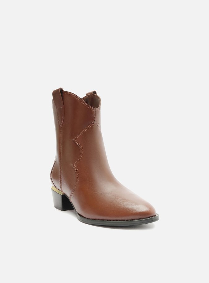 Bota Marrom Couro Cano Curto Salto Baixo West