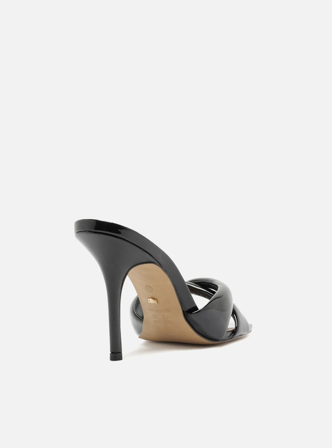 Mule Preta Salto Alto Tiras Maxi