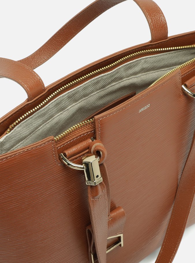 Bolsa Shopping Marrom Couro Abraccio Grande