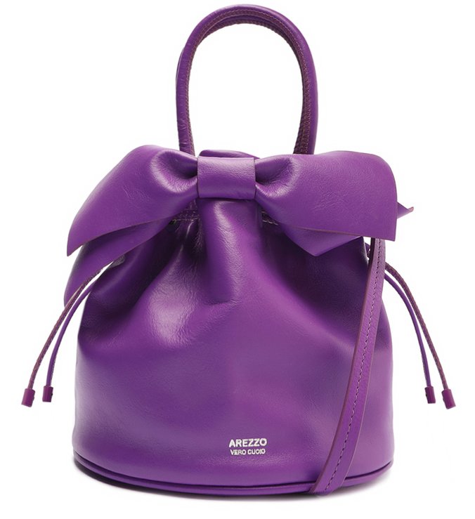 Bolsa Bucket Roxa Couro Pequena Laço