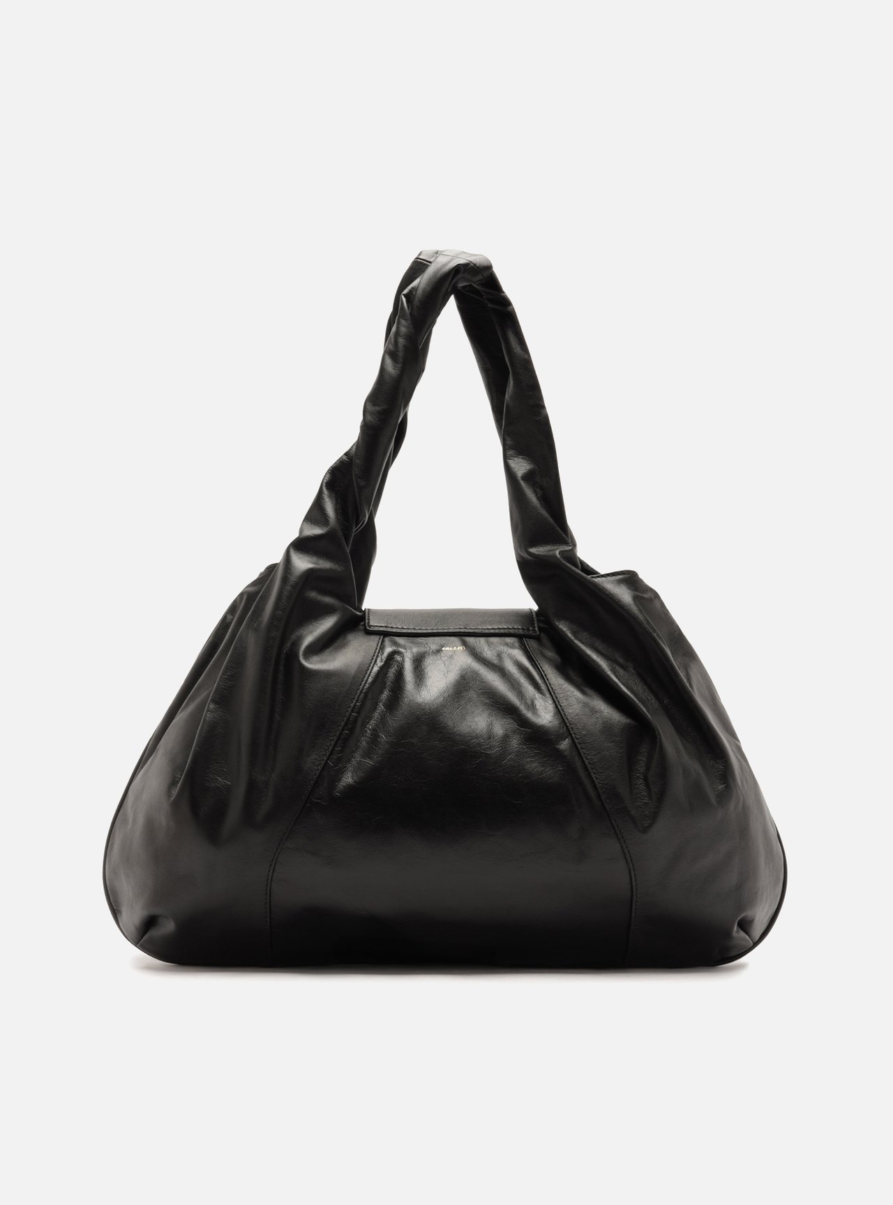Bolsa Hobo Preta Couro Grande Tiras Metal — foto 3