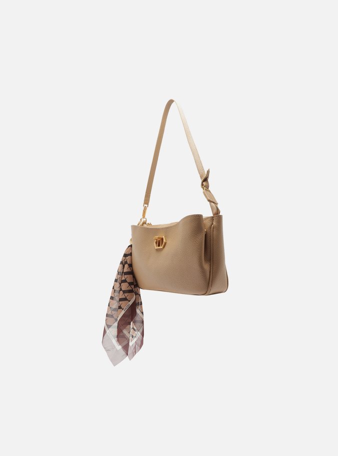 Bolsa Tiracolo Bege Couro Pequena Lenço