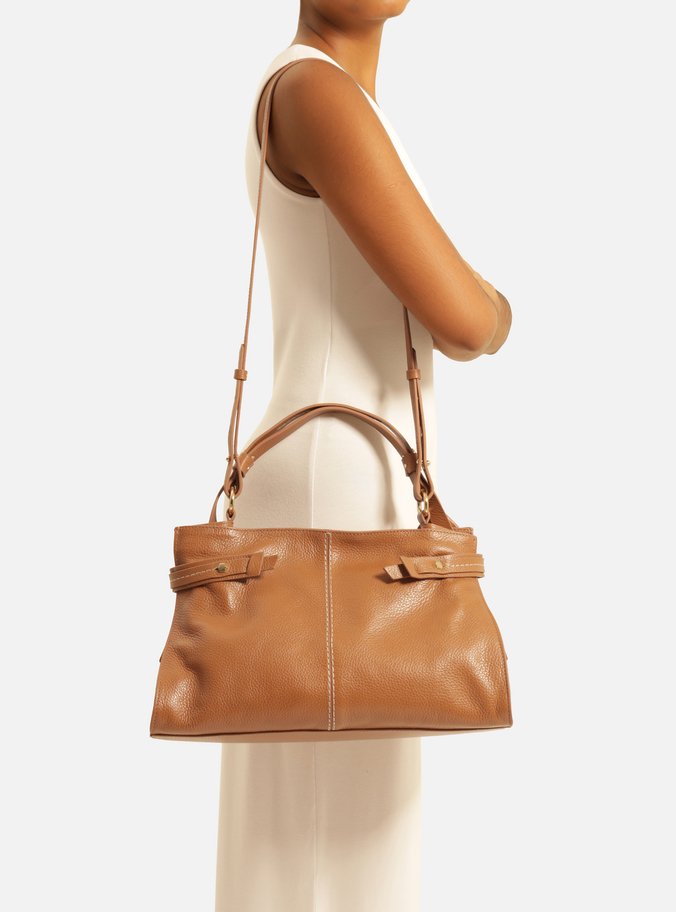 Bolsa Tote Marrom Couro Grande Tiras Laterais