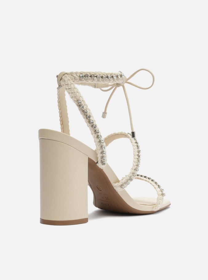 Sandália Off-White Salto Alto Bloco Strass Mykonos