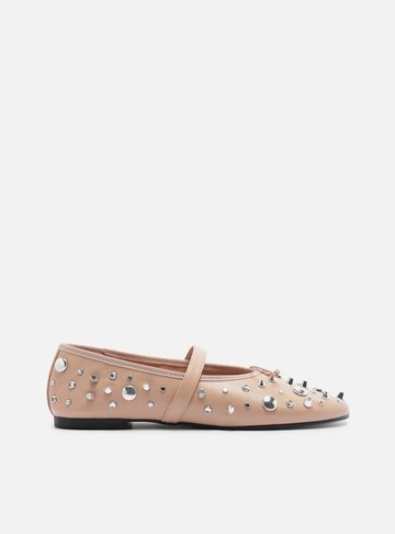 Sapatilha Rosa Couro Tachas Laço