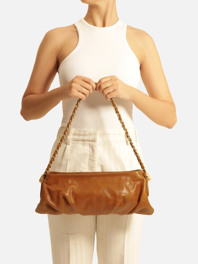 Bolsa Tiracolo Caramelo Couro Média Franzida