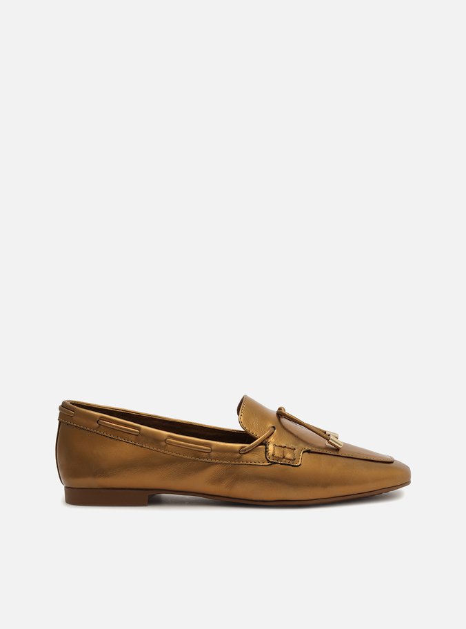 Mocassim Bronze Couro Bico Quadrado Tira