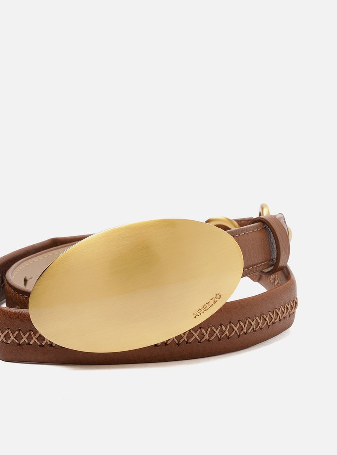 Cinto Marrom Couro Fivela Maxi Metal
